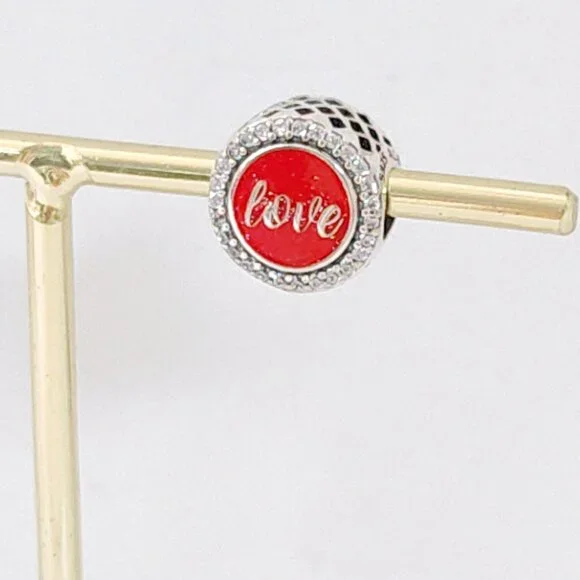 Pandora Aruba Love Glitter Red Bead Charm Bracelet Pendant S925 Silver with box - Picture 3 of 5